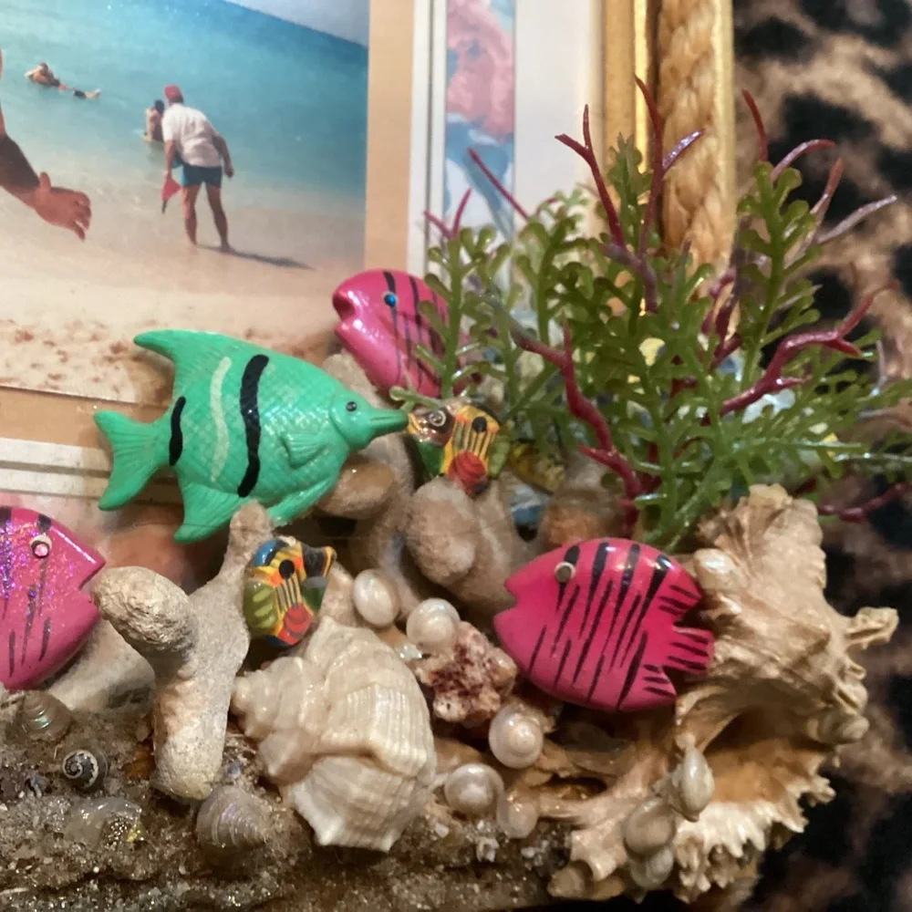 Island inspired handmade picture 3D frame fish, coral, shells and bling